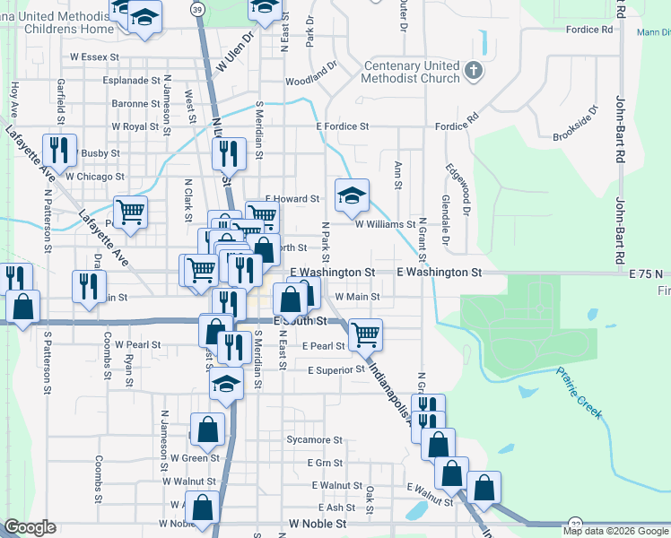 map of restaurants, bars, coffee shops, grocery stores, and more near 408 East Washington Street in Lebanon