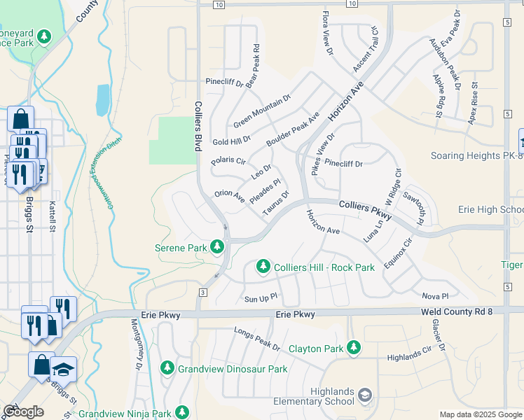 map of restaurants, bars, coffee shops, grocery stores, and more near 305 Taurus Drive in Erie