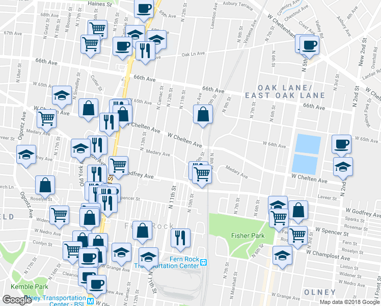map of restaurants, bars, coffee shops, grocery stores, and more near 6313 Lawnton Avenue in Philadelphia