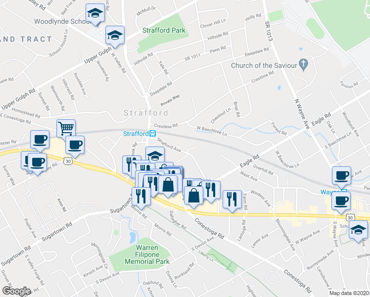 map of restaurants, bars, coffee shops, grocery stores, and more near 273 Strafford Avenue in Wayne