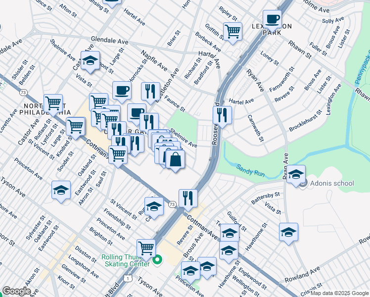 map of restaurants, bars, coffee shops, grocery stores, and more near 2509 Vista St in Philadelphia