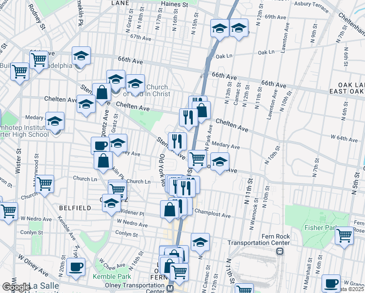 map of restaurants, bars, coffee shops, grocery stores, and more near 6232 North 15th Street in Philadelphia