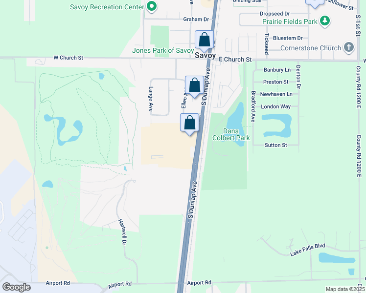 map of restaurants, bars, coffee shops, grocery stores, and more near 511 South Dunlap Street in Savoy