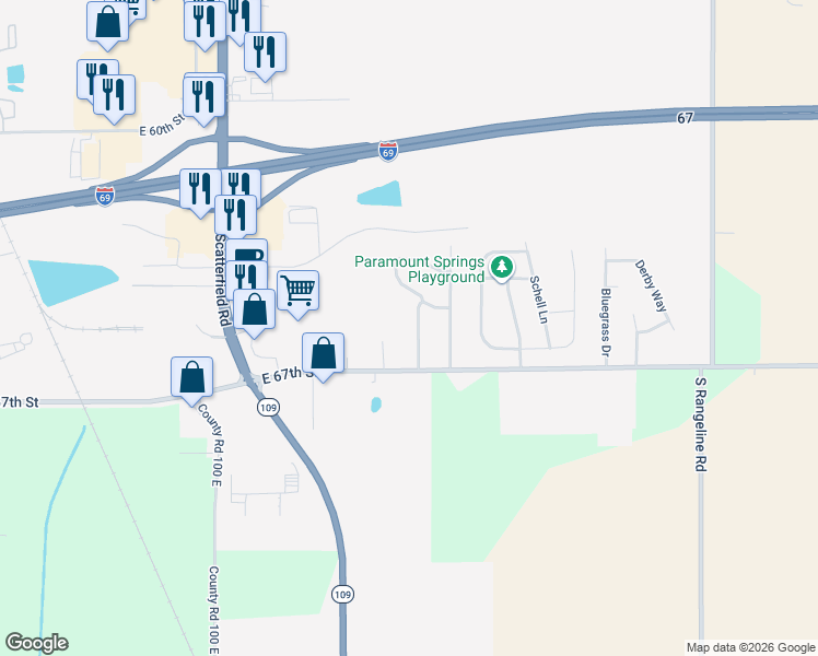 map of restaurants, bars, coffee shops, grocery stores, and more near 6527 Rosalind Lane in Anderson