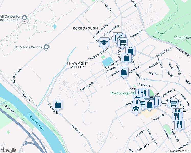 map of restaurants, bars, coffee shops, grocery stores, and more near 436 Flamingo Street in Philadelphia