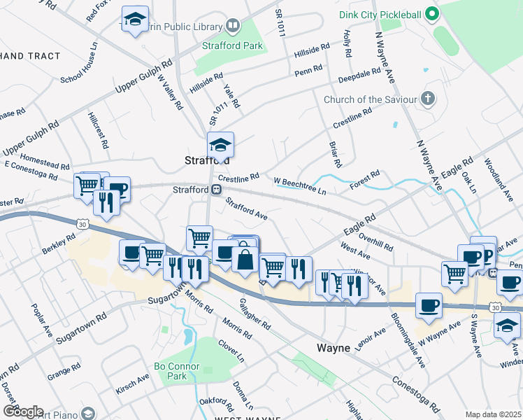 map of restaurants, bars, coffee shops, grocery stores, and more near 273 Strafford Avenue in Wayne