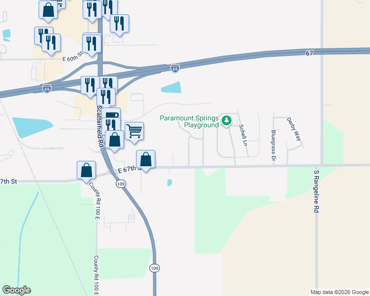 map of restaurants, bars, coffee shops, grocery stores, and more near 6527 Rosalind Ln in Anderson
