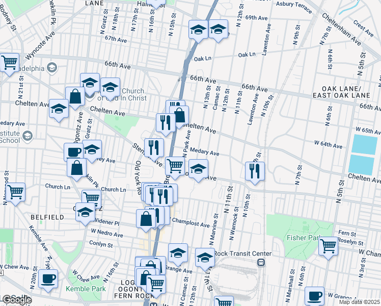 map of restaurants, bars, coffee shops, grocery stores, and more near 1306 Medary Ave in Philadelphia