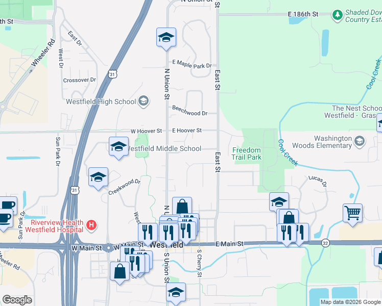map of restaurants, bars, coffee shops, grocery stores, and more near 211 Catherine Drive in Westfield