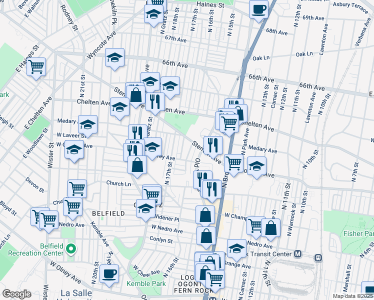 map of restaurants, bars, coffee shops, grocery stores, and more near 6220 North 16th Street in Philadelphia