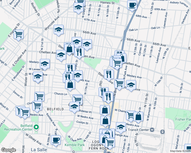 map of restaurants, bars, coffee shops, grocery stores, and more near 6220 North 16th Street in Philadelphia