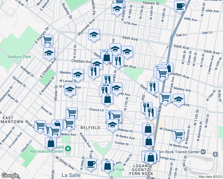map of restaurants, bars, coffee shops, grocery stores, and more near 1835 West Godfrey Avenue in Philadelphia