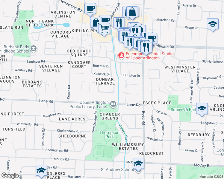 map of restaurants, bars, coffee shops, grocery stores, and more near 1938 Belgrave Dr in Columbus