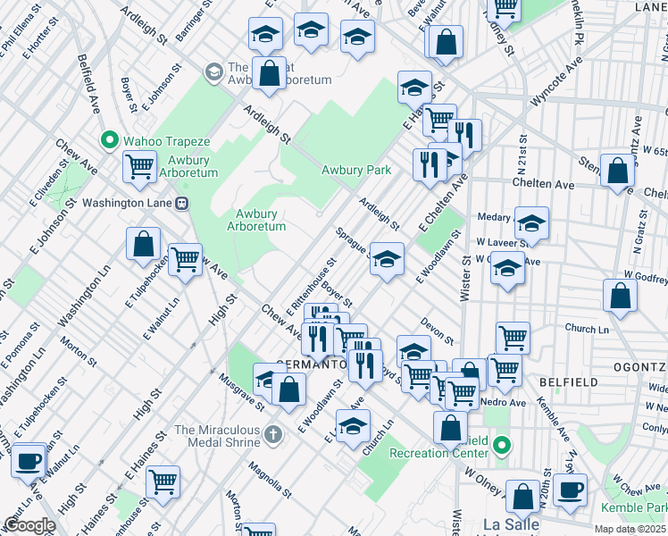 map of restaurants, bars, coffee shops, grocery stores, and more near 916 East Rittenhouse Street in Philadelphia