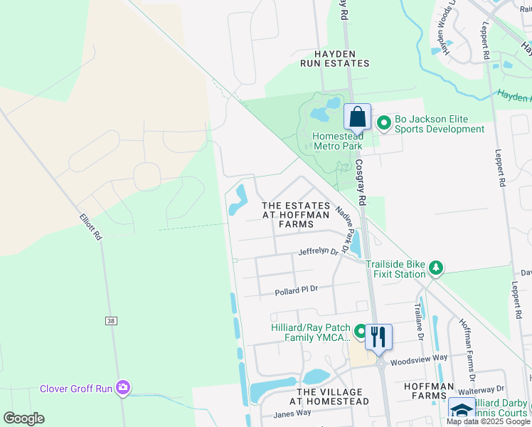 map of restaurants, bars, coffee shops, grocery stores, and more near 6300 Katherine Court in Hilliard