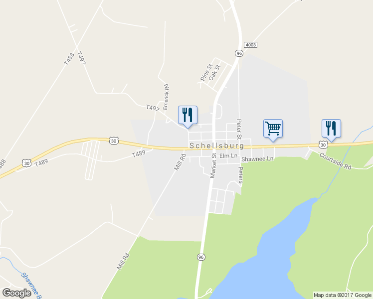 map of restaurants, bars, coffee shops, grocery stores, and more near 3666 Lincoln Highway in Schellsburg