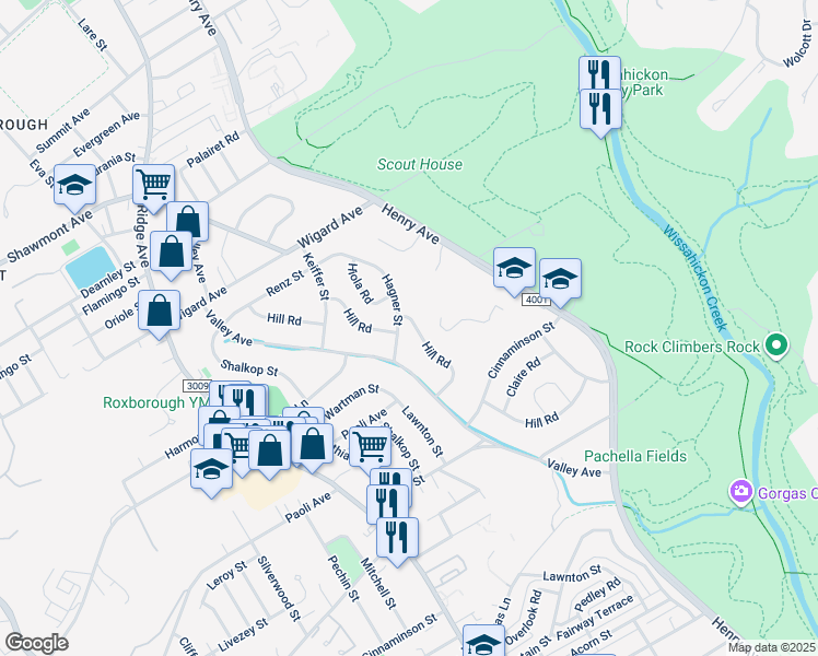 map of restaurants, bars, coffee shops, grocery stores, and more near 611 Hagner Street in Philadelphia