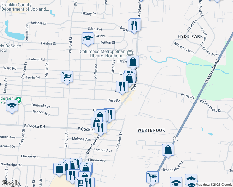 map of restaurants, bars, coffee shops, grocery stores, and more near 2237 Sale Road in Columbus