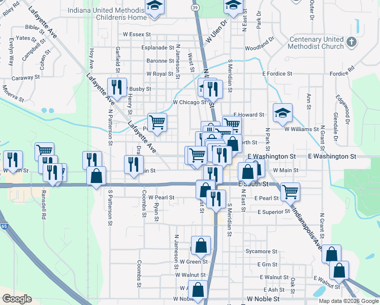 map of restaurants, bars, coffee shops, grocery stores, and more near 316 West Washington Street in Lebanon
