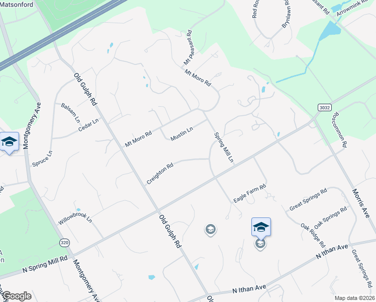 map of restaurants, bars, coffee shops, grocery stores, and more near 652 Creighton Road in Villanova