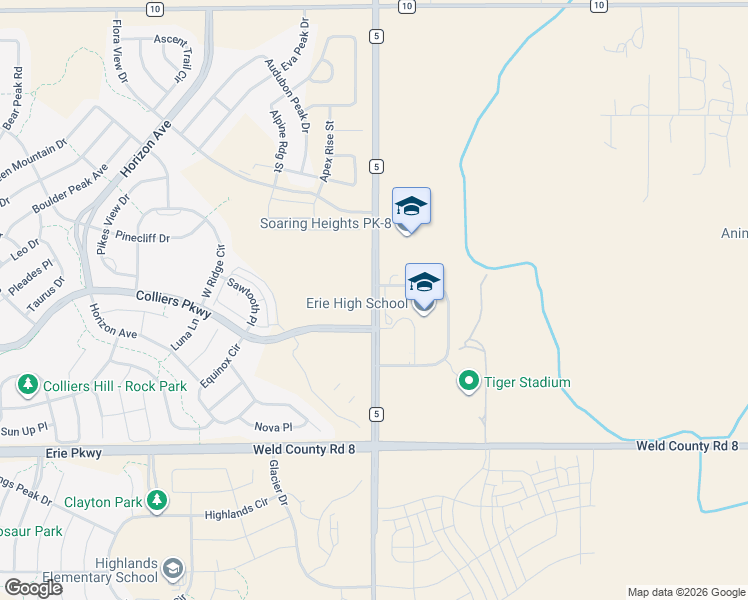 map of restaurants, bars, coffee shops, grocery stores, and more near 3299 County Road 5 in Erie