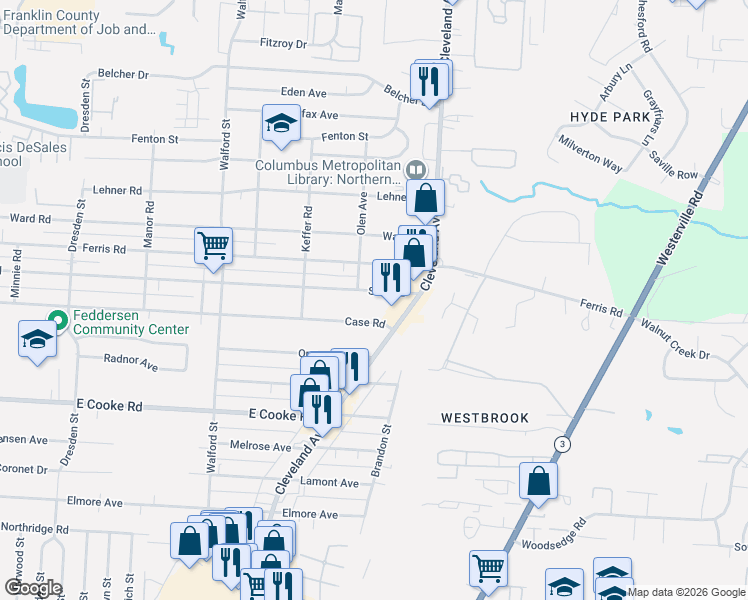 map of restaurants, bars, coffee shops, grocery stores, and more near 2237 Sale Road in Columbus