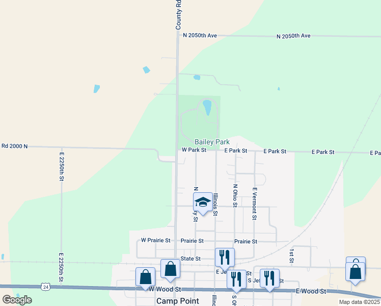 map of restaurants, bars, coffee shops, grocery stores, and more near 346 North Kentucky Street in Camp Point