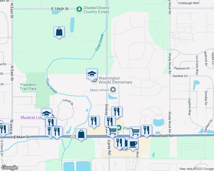 map of restaurants, bars, coffee shops, grocery stores, and more near 17950 Grassy Branch Road in Westfield