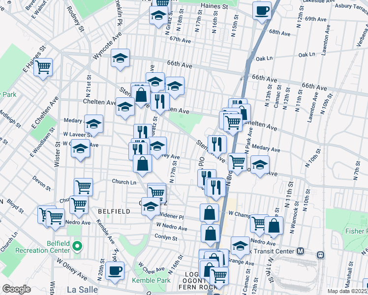 map of restaurants, bars, coffee shops, grocery stores, and more near 6222 North Smedley Street in Philadelphia