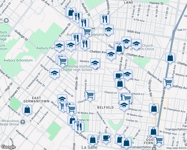 map of restaurants, bars, coffee shops, grocery stores, and more near 2044 West Godfrey Avenue in Philadelphia