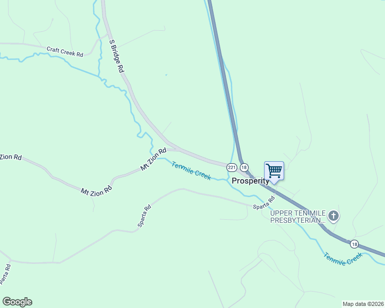map of restaurants, bars, coffee shops, grocery stores, and more near 60 South Bridge Road in Prosperity