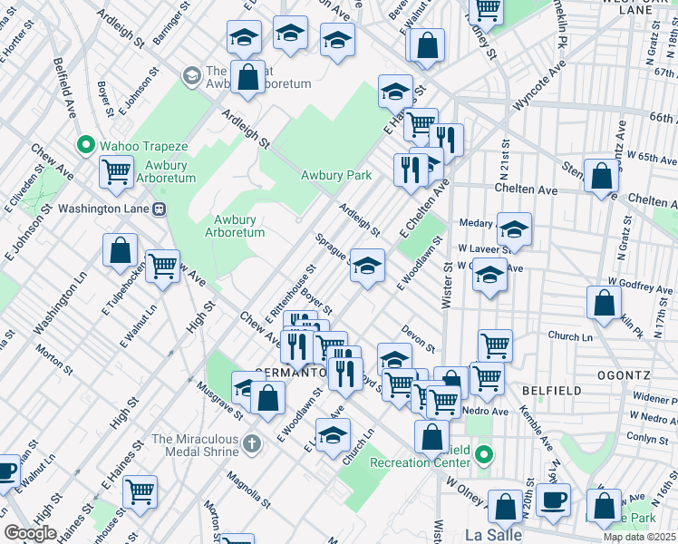 map of restaurants, bars, coffee shops, grocery stores, and more near 954 East Price Street in Philadelphia