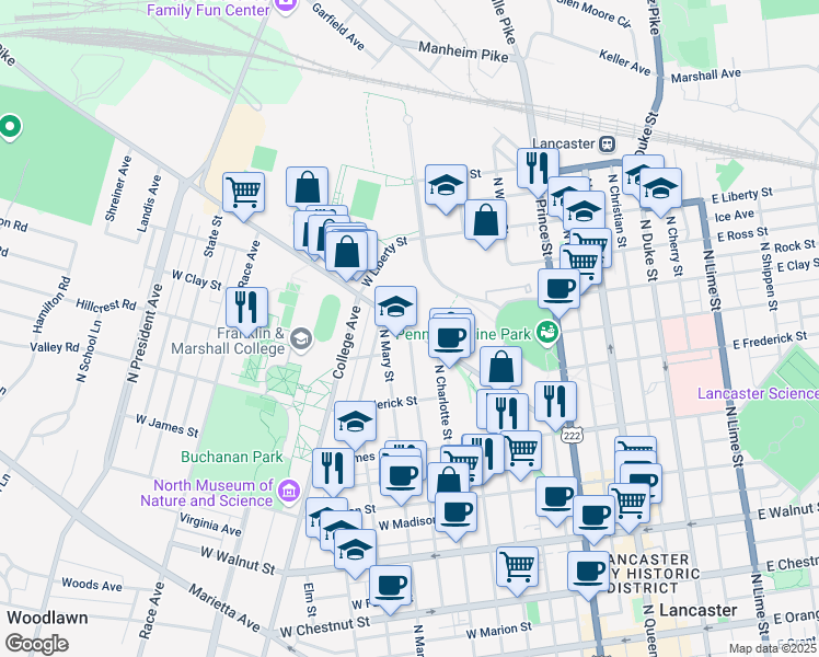 map of restaurants, bars, coffee shops, grocery stores, and more near in Rohrerstown