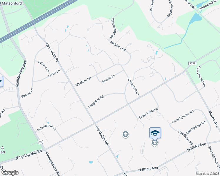 map of restaurants, bars, coffee shops, grocery stores, and more near 636 Creighton Road in Villanova