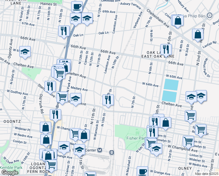 map of restaurants, bars, coffee shops, grocery stores, and more near 1000 West Chelten Avenue in Philadelphia