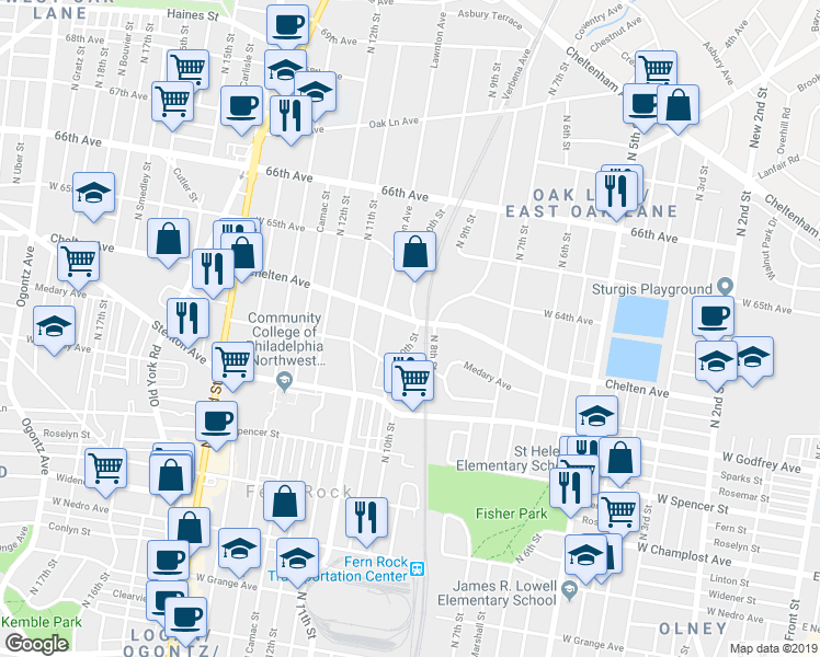 map of restaurants, bars, coffee shops, grocery stores, and more near 1000 West Chelten Avenue in Philadelphia