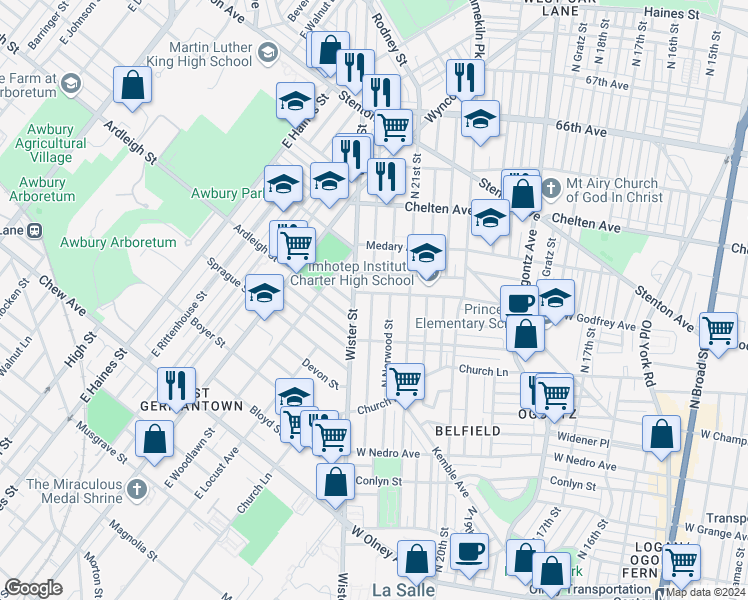 map of restaurants, bars, coffee shops, grocery stores, and more near 2144 West Godfrey Avenue in Philadelphia
