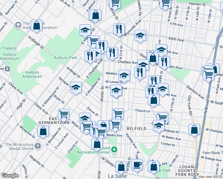 map of restaurants, bars, coffee shops, grocery stores, and more near 2128 West Godfrey Avenue in Philadelphia