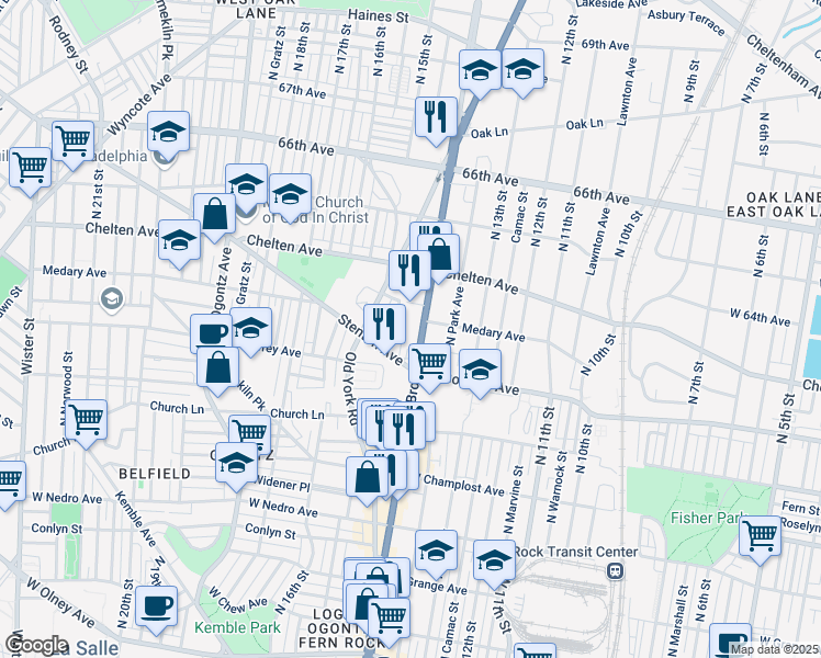 map of restaurants, bars, coffee shops, grocery stores, and more near 6246 North Broad Street in Philadelphia