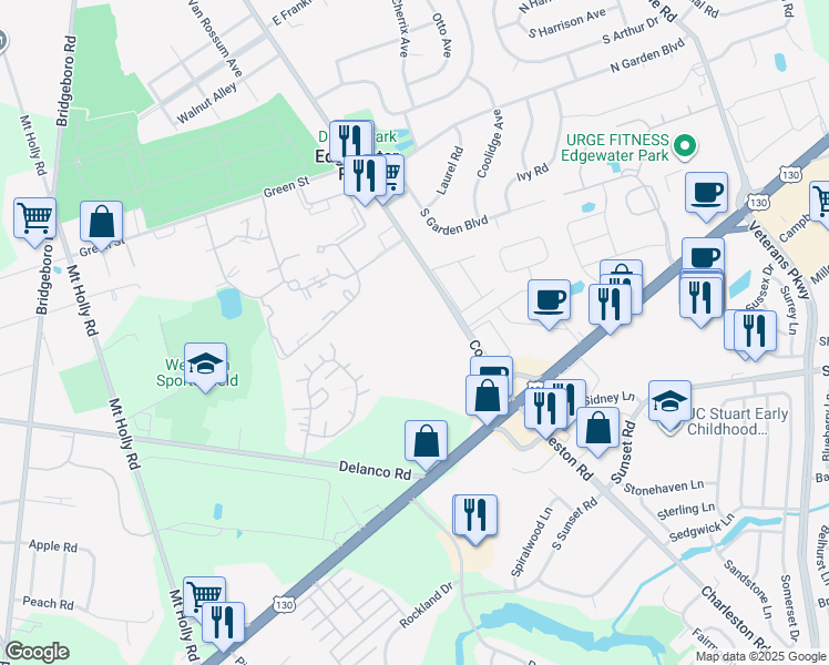 map of restaurants, bars, coffee shops, grocery stores, and more near 4287 U.S. 130 in Beverly