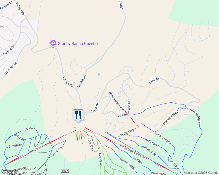 map of restaurants, bars, coffee shops, grocery stores, and more near 207 Lake Drive in Granby