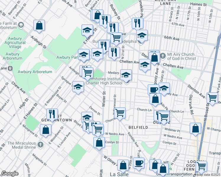 map of restaurants, bars, coffee shops, grocery stores, and more near 2144 West Godfrey Avenue in Philadelphia