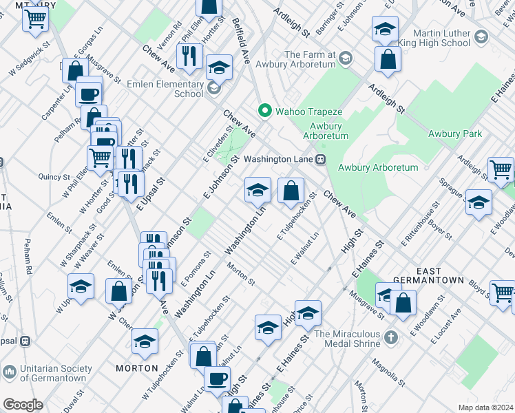 map of restaurants, bars, coffee shops, grocery stores, and more near 430 State Route 4019 in Philadelphia