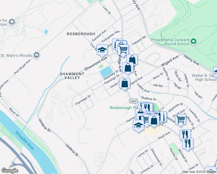 map of restaurants, bars, coffee shops, grocery stores, and more near 454 Oriole Street in Philadelphia