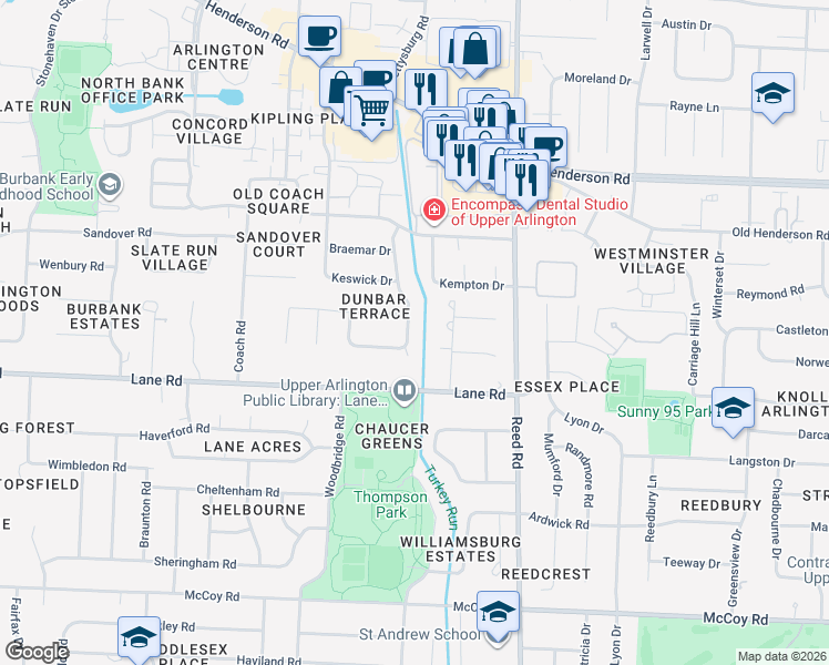 map of restaurants, bars, coffee shops, grocery stores, and more near 1938 Belgrave Drive in Columbus