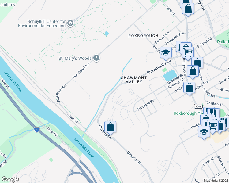map of restaurants, bars, coffee shops, grocery stores, and more near 247 Shawmont Avenue in Philadelphia