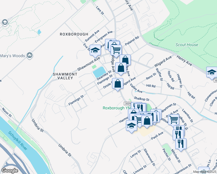 map of restaurants, bars, coffee shops, grocery stores, and more near 477 Oriole Street in Philadelphia