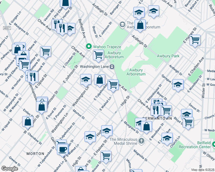 map of restaurants, bars, coffee shops, grocery stores, and more near 538 East Tulpehocken Street in Philadelphia