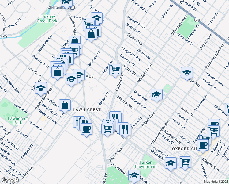 map of restaurants, bars, coffee shops, grocery stores, and more near 759 Magee Avenue in Philadelphia