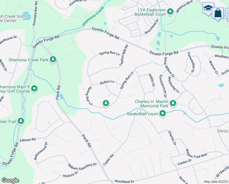 map of restaurants, bars, coffee shops, grocery stores, and more near 106 Trowbridge Lane in Downingtown